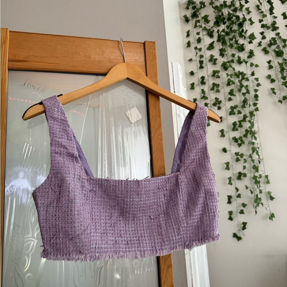 Forever 21 Purple and White Fitted Crop Tank Top
